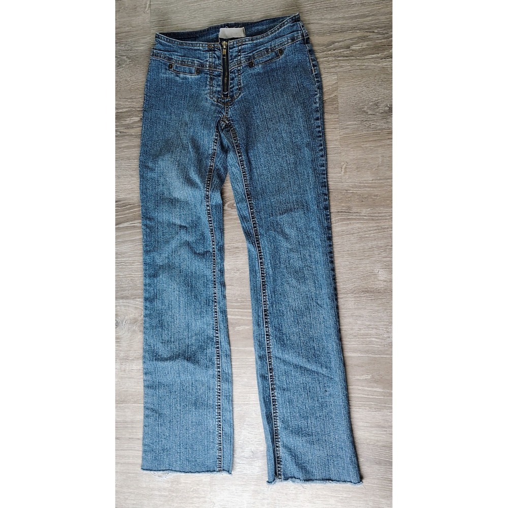 Cappuccino Y2K Low Rise Exposed Zip Straight Jeans Raw Hem No Belt Loops Jrs‎ 3